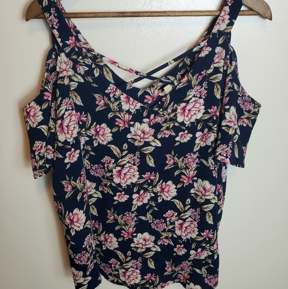 Floral Cold Shoulder Top Flower & Feather
